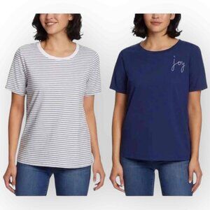 NWT Ella Moss Ultra Soft Cotton Tee 2-Pack – Small – Indigo & Grey Stripe n263